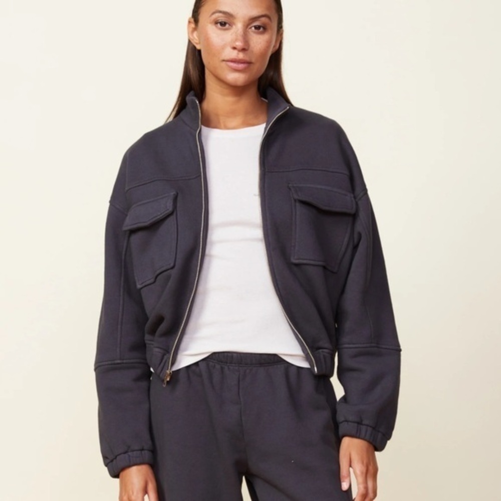 MONROW Seamed Bomber Jacket In Faded Black
